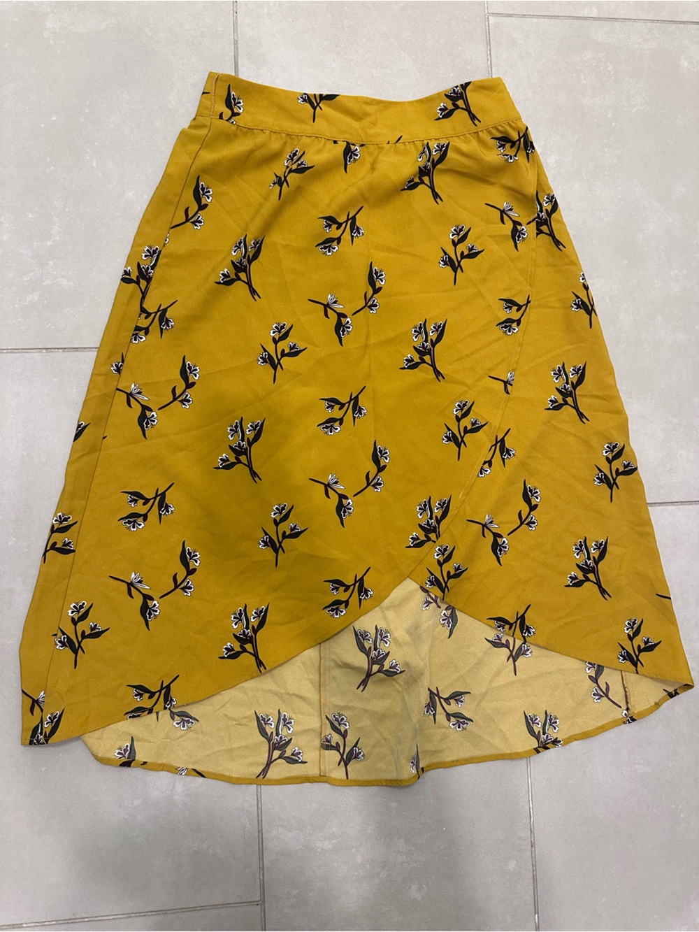 LOFT Mustard Yellow Floral Midi Skirt